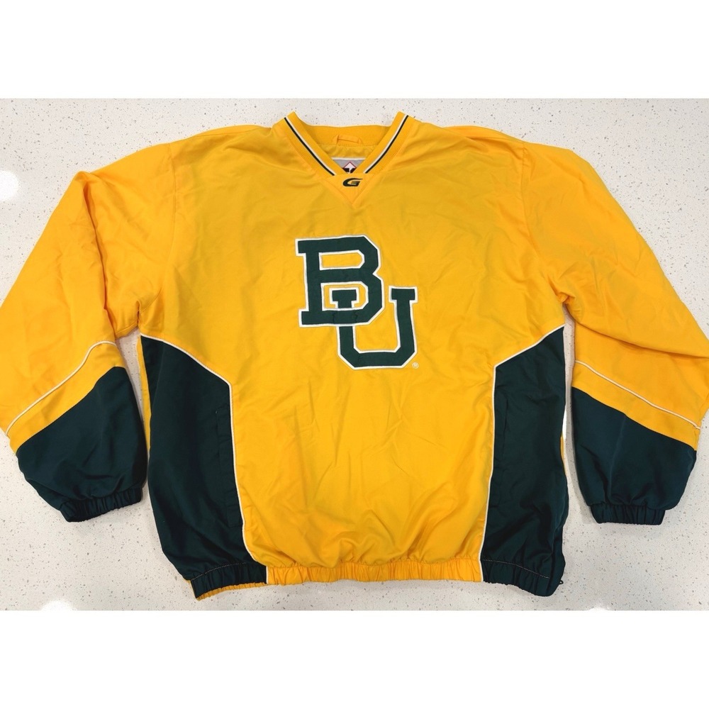 Vintage 90s Baylor Bears, Pullover Windbreaker Jacket, V-Neck, Embroidered BU XL